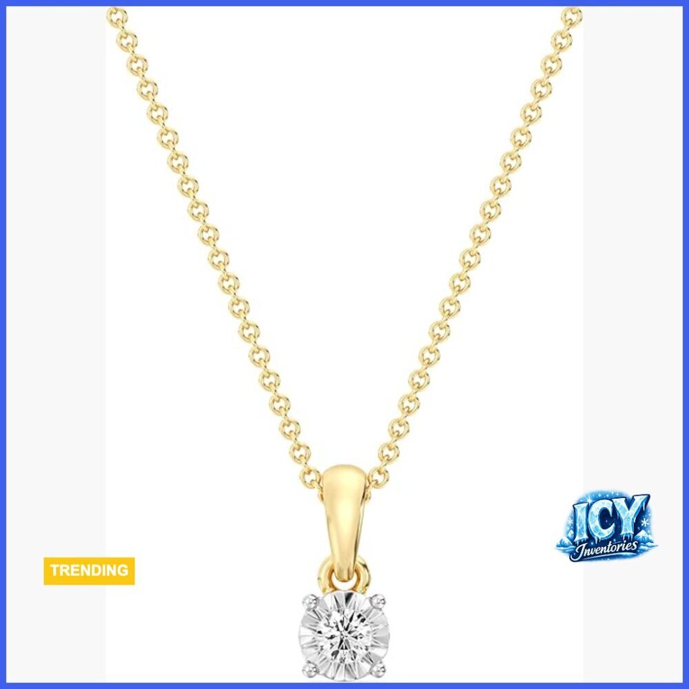 Lab-Grown Diamond Solitaire Pendant Necklace, 14KT Gold Plated Sterling Silver